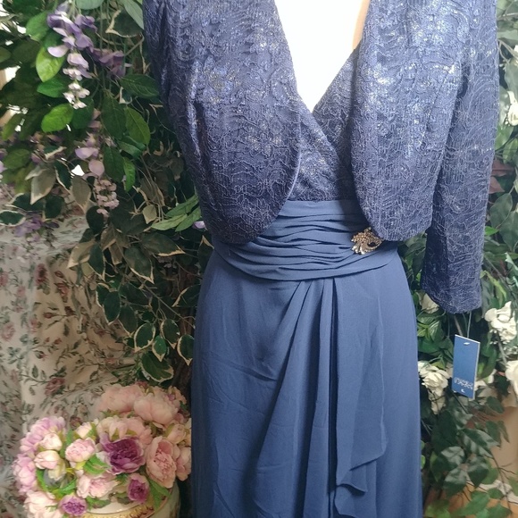 BLUE 2PC FORMAL DRESS WITH BOLERO JACKET SZ L - Picture 7 of 8